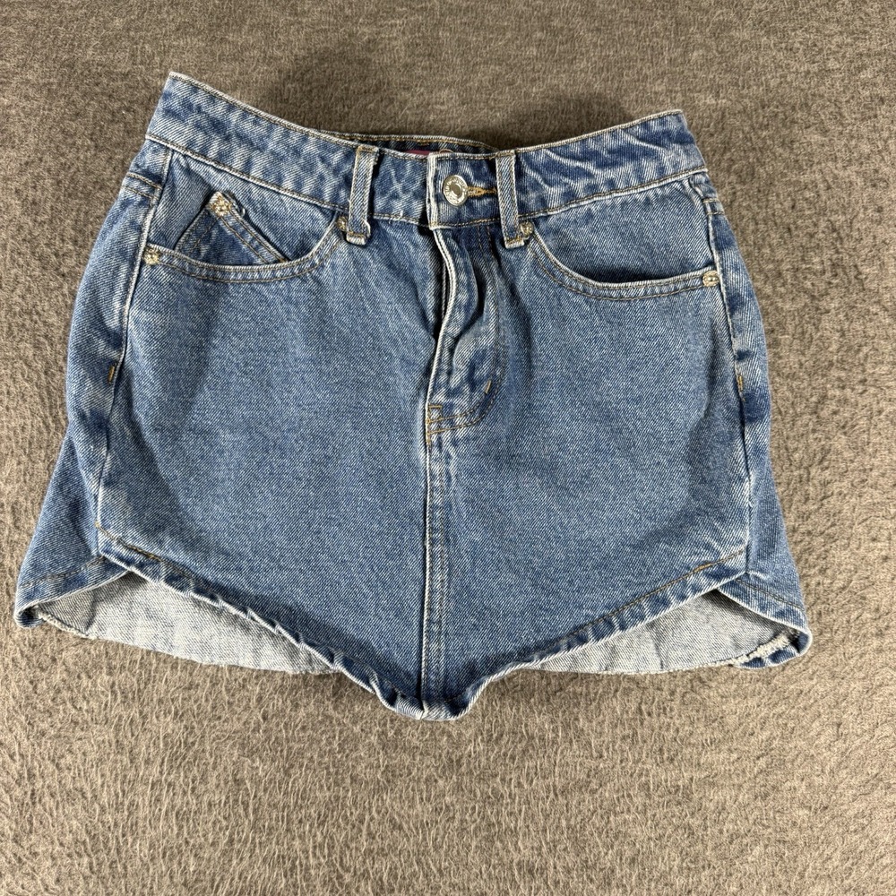 Edikted Blue Denim Mini Skirt Size XS Party Coastal Cowgirl Summer Pointed Hem